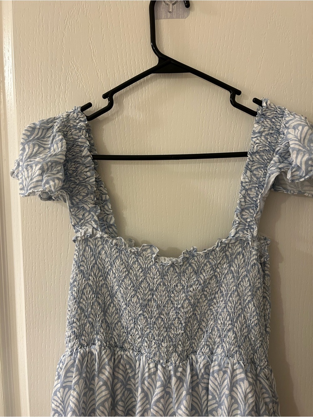 Shop The Mint Blue Cottagecore Smocked Midi Dress L Boho - Picture 4 of 8